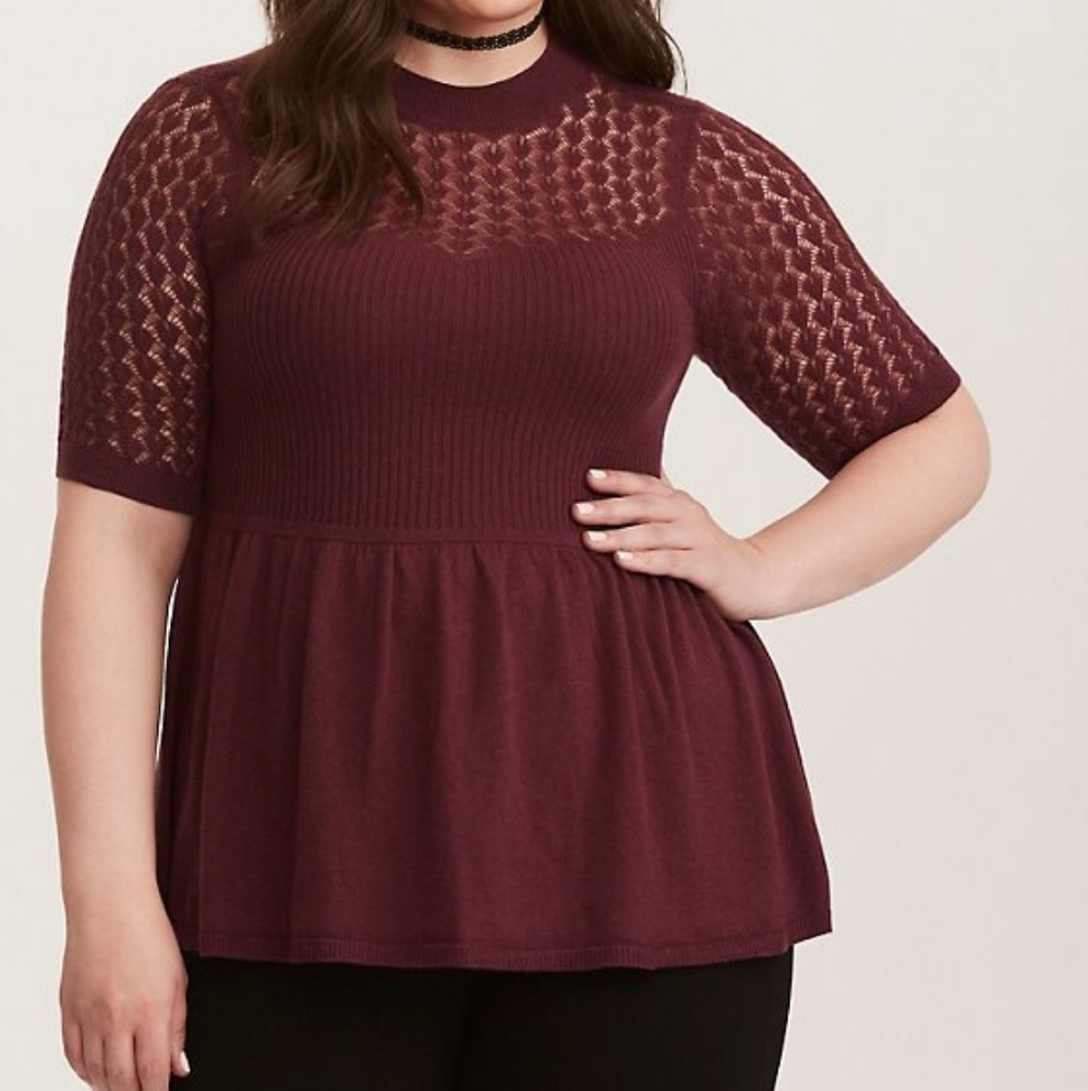 POINTELLE KNIT PEPLUM SWEATER